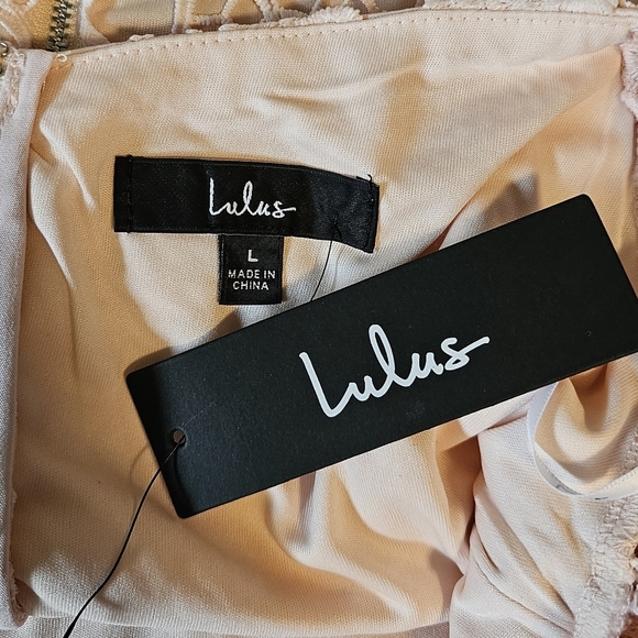 Lulus Briarwood Blush Pink Lace Short-Sleeve Trumpet Hem Ruffled Midi Dress - Picture 15 of 16